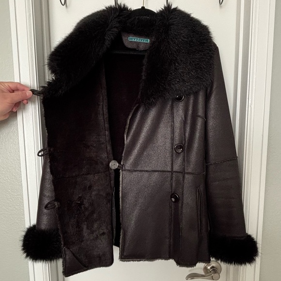 Velvet • Black Button Up Winter Coat with Faux Fur Trim - Women’s Size Large - Picture 6 of 16
